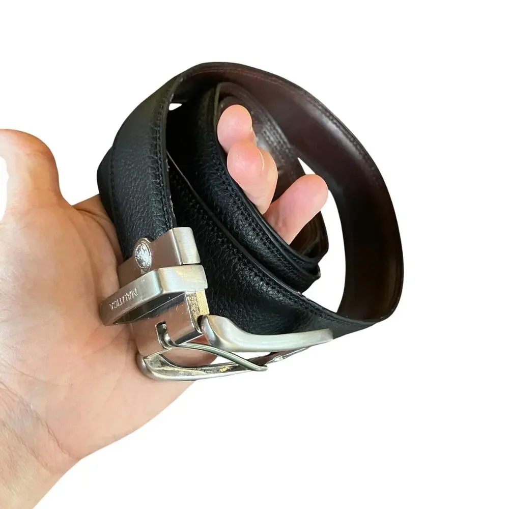 Nautica Reversible Leather Belt Size 44 Brown Black Coated Leather Brass Buckle